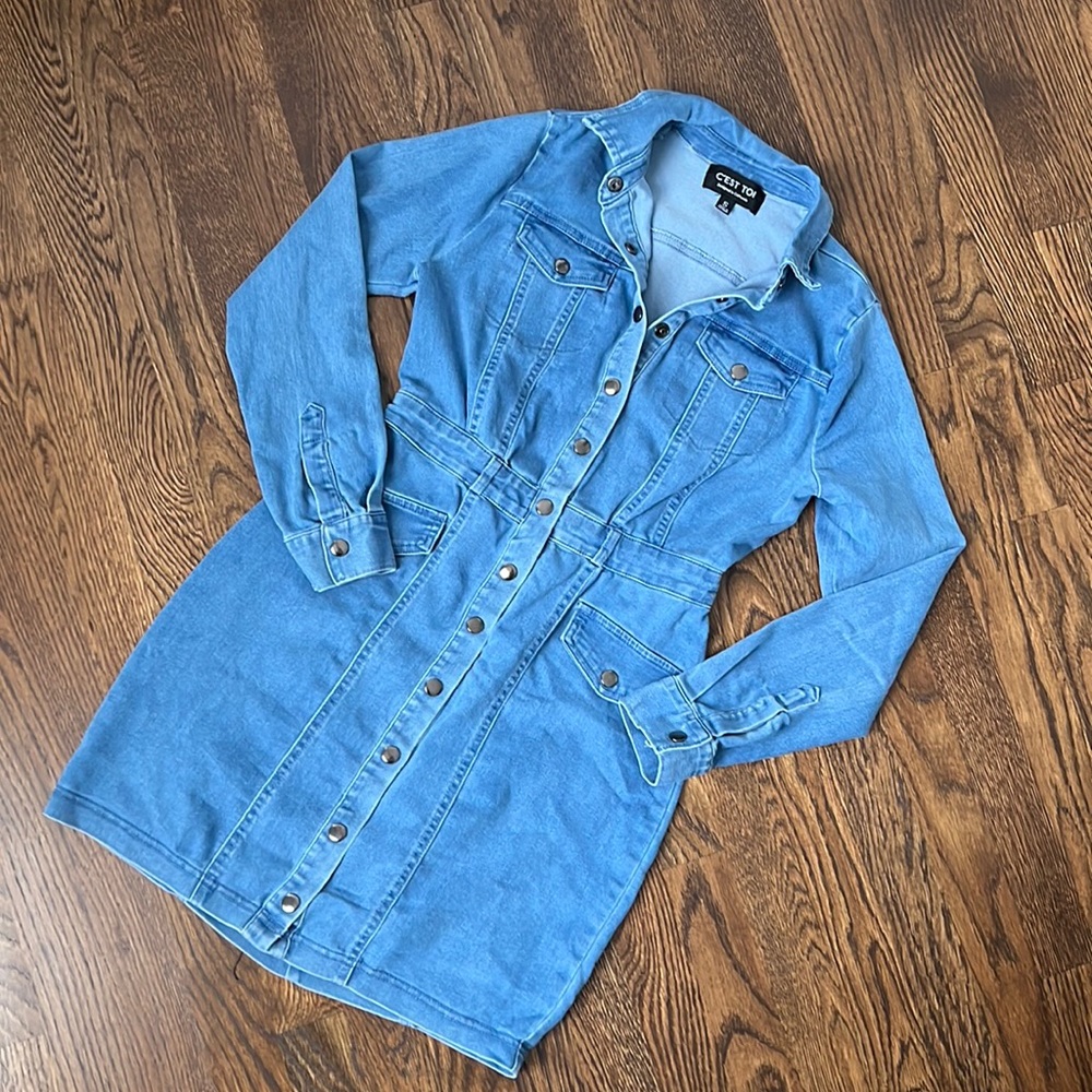 Urban Outfitters Light Blue Denim Long Sleeve Button Front Dress